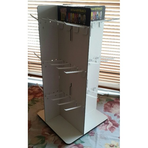 BOS10 , 1 Ad. Döner Mekanizmalı Askılı Stand ( Büyük Boy ) ( İçi Boş )( 30 cm * 30 cm * 61 cm - 4 yüzeyli - 48 plastik raflı )