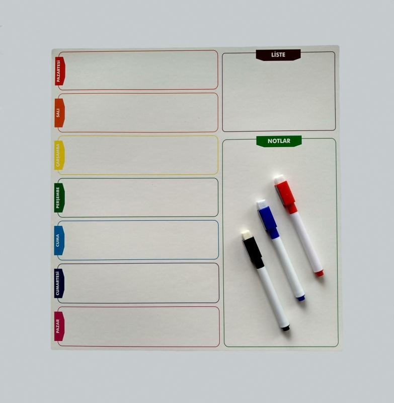 Giftsturkiye Haftalık Planlayıcı Hatırlatıcı , Silinebilir Mıknatıslı Yazı Pano (33x32cm) + 3 Kalem