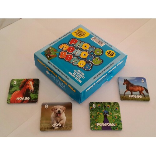 HGOY05 , Hafıza Geliştirici Eş Kart Bulma Oyunu ( İngilizce Öğreten Hayvanlar Serisi , 48 Parça )