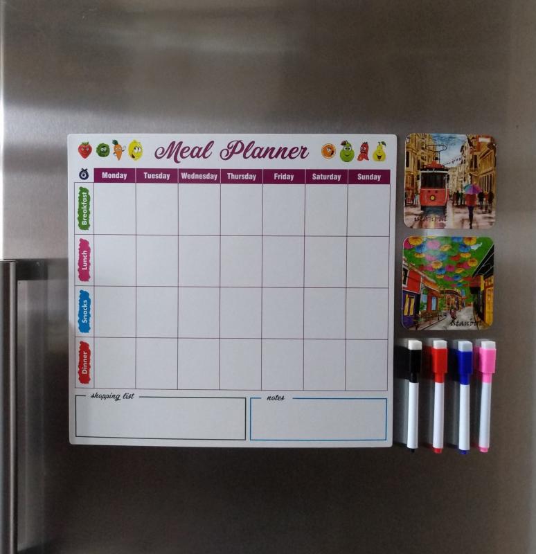 Giftsturkiye İngilizce Magnet Menü Planım -Meal Planner-33x32 cm- Buzdolabı Magneti Bardak Altlığı .