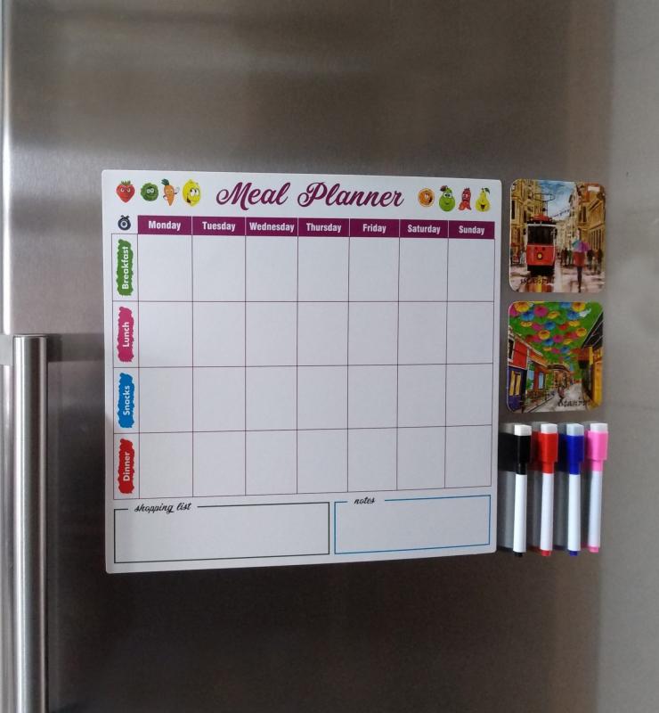 Giftsturkiye İngilizce Magnet Menü Planım -Meal Planner-33x32 cm- Buzdolabı Magneti Bardak Altlığı .