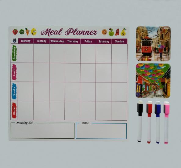 Giftsturkiye İngilizce Magnet Menü Planım -Meal Planner-33x32 cm- Buzdolabı Magneti Bardak Altlığı .